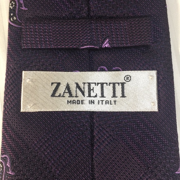 Zanetti- Dark purple weave pattern with small paisley 100% silk Italian made tie - Picture 11 of 11